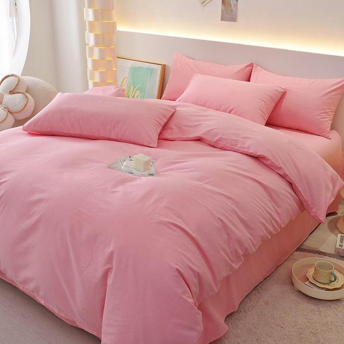 91家纺网 家纺一手货源 找家纺 启优家纺 2025新款13372全棉纯棉纯色四件套 樱花粉