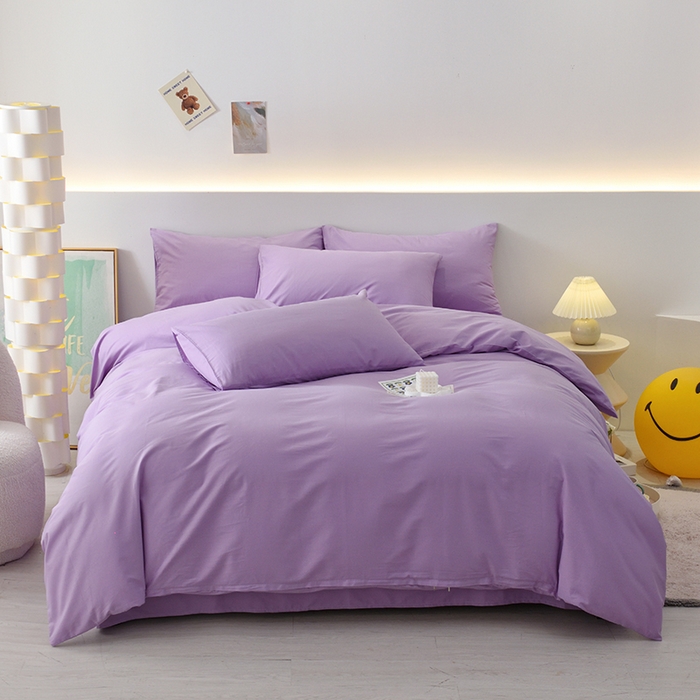 91家纺网 家纺一手货源 找家纺 启优家纺 2025新款13372全棉纯棉纯色四件套 丁香紫