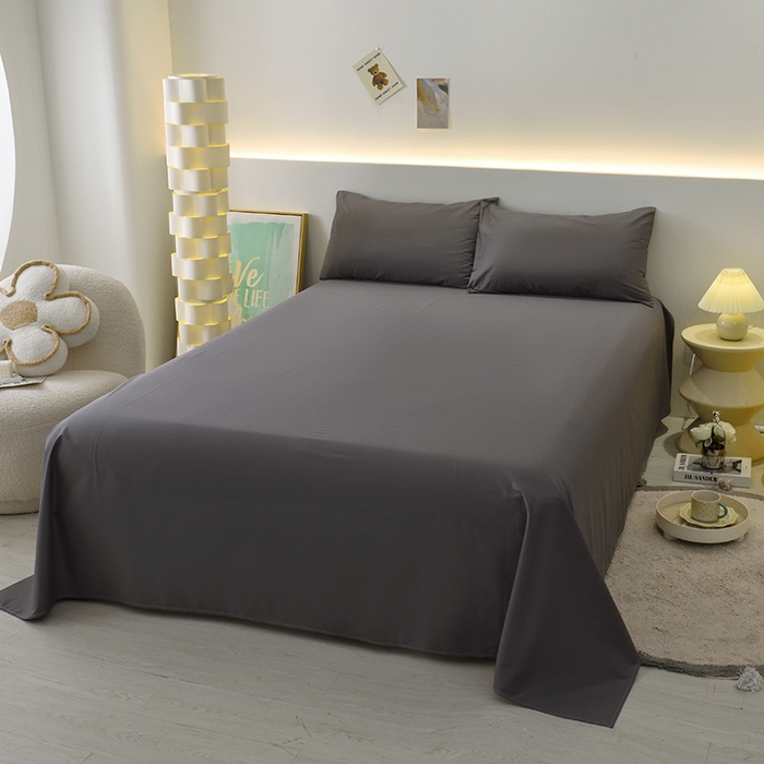 91家纺网 家纺一手货源 找家纺 启优家纺 2025新款13372全棉纯棉纯色四件套 深灰