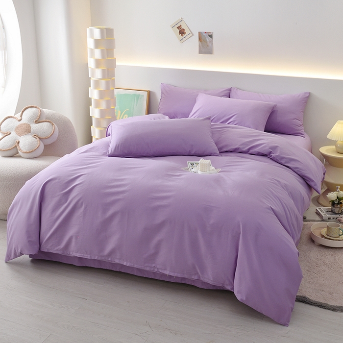 91家纺网 家纺一手货源 找家纺 启优家纺 2025新款13372全棉纯棉纯色四件套 丁香紫