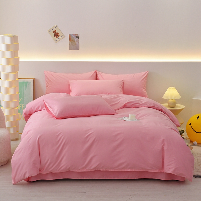 91家纺网 家纺一手货源 找家纺 启优家纺 2025新款13372全棉纯棉纯色四件套 樱花粉