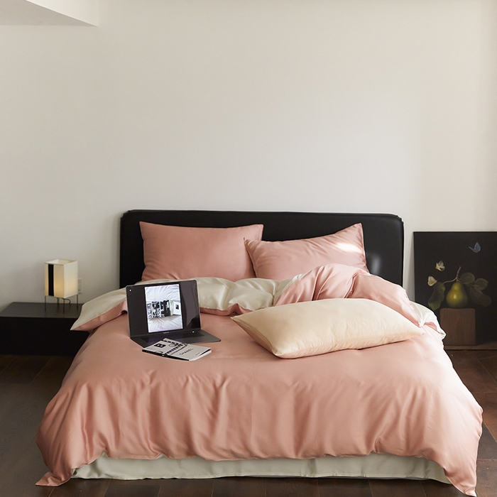 91家纺网 家纺一手货源 找家纺 威克凯丽 2025新款60支纯色兰精天丝四件套--风格二 芝芝桃桃-极地白