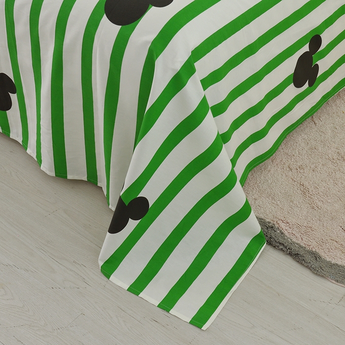 91家纺网 家纺一手货源 找家纺 启优家纺 2025新款13372全棉纯棉纯色四件套 条纹米奇-绿