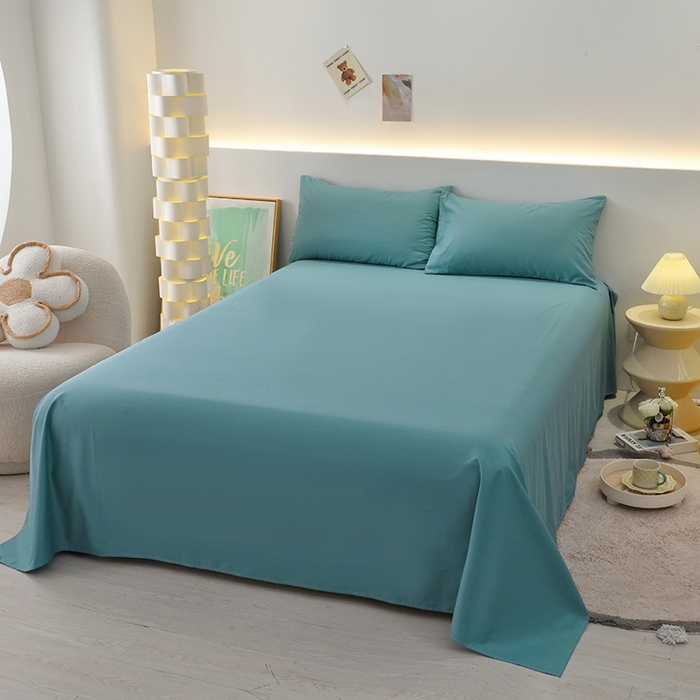 91家纺网 家纺一手货源 找家纺 启优家纺 2025新款13372全棉纯棉纯色四件套 海茵蓝