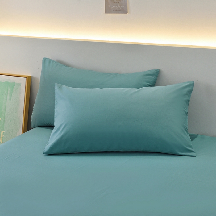 91家纺网 家纺一手货源 找家纺 启优家纺 2025新款13372全棉纯棉纯色四件套 海茵蓝