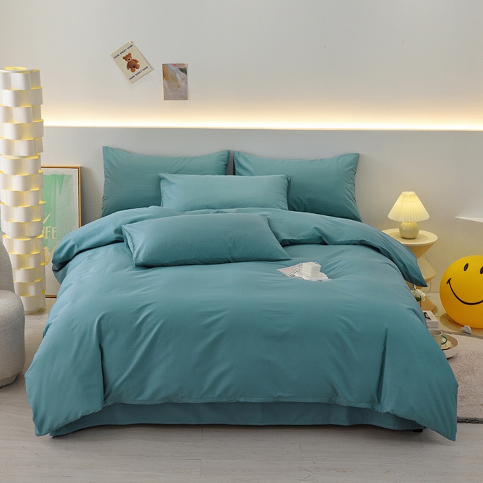 91家纺网 家纺一手货源 找家纺 启优家纺 2025新款13372全棉纯棉纯色四件套 海茵蓝