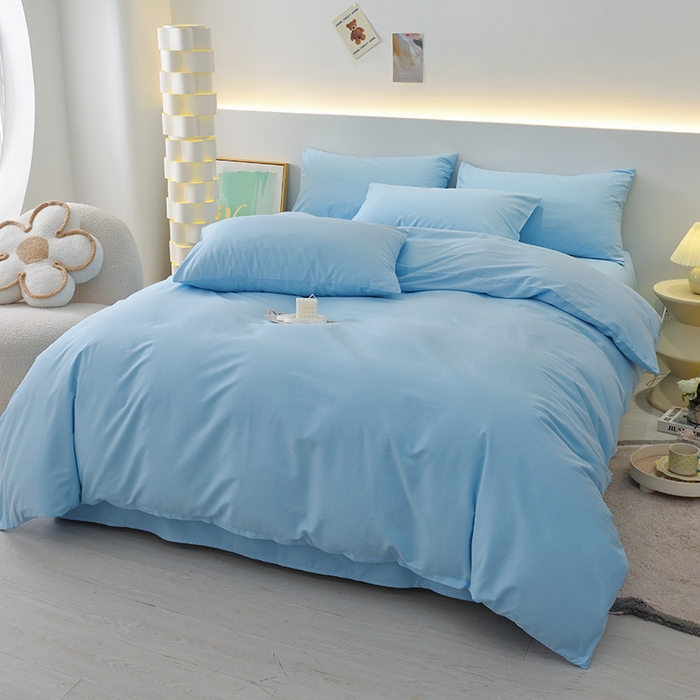 91家纺网 家纺一手货源 找家纺 启优家纺 2025新款13372全棉纯棉纯色四件套 清水蓝