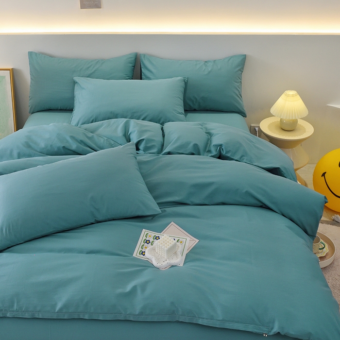 启优家纺 2025新款13372全棉纯棉纯色四件套 海茵蓝