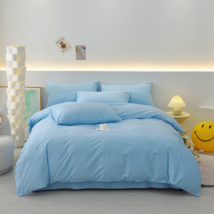 91家纺网 家纺一手货源 找家纺 启优家纺 2025新款13372全棉纯棉纯色四件套 清水蓝