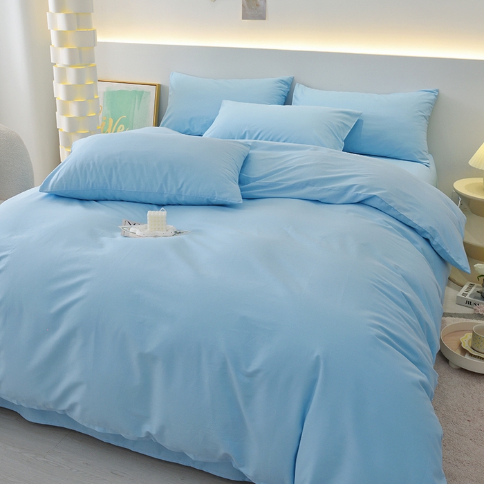 91家纺网 家纺一手货源 找家纺 启优家纺 2025新款13372全棉纯棉纯色四件套 清水蓝