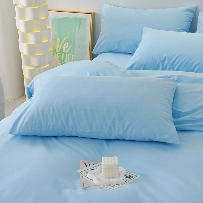 91家纺网 家纺一手货源 找家纺 启优家纺 2025新款13372全棉纯棉纯色四件套 清水蓝