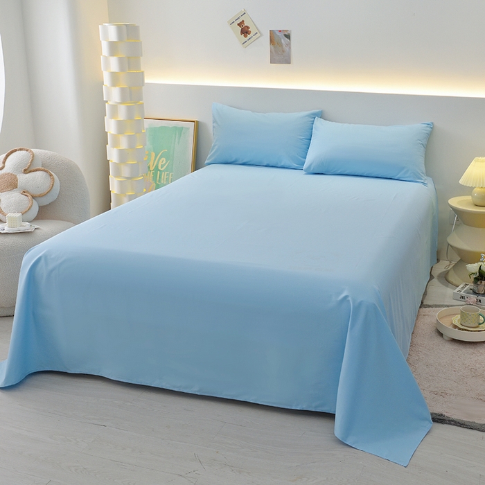 91家纺网 家纺一手货源 找家纺 启优家纺 2025新款13372全棉纯棉纯色四件套 清水蓝