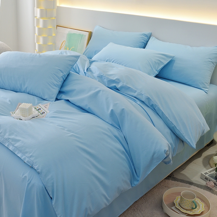 91家纺网 家纺一手货源 找家纺 启优家纺 2025新款13372全棉纯棉纯色四件套 清水蓝