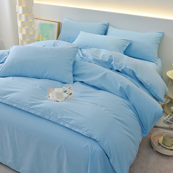 91家纺网 家纺一手货源 找家纺 启优家纺 2025新款13372全棉纯棉纯色四件套 清水蓝