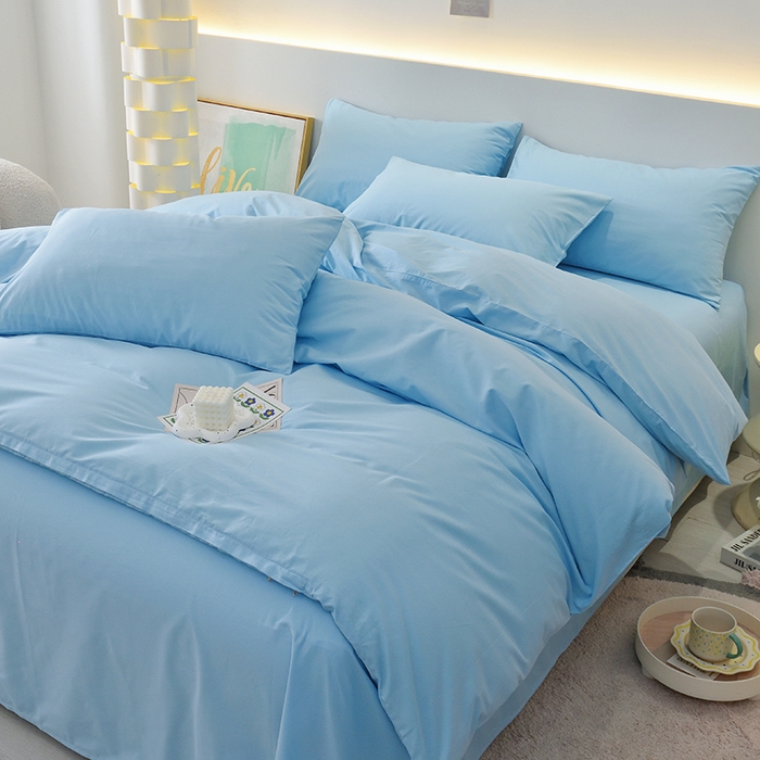 91家纺网 家纺一手货源 找家纺 启优家纺 2025新款13372全棉纯棉纯色四件套 清水蓝