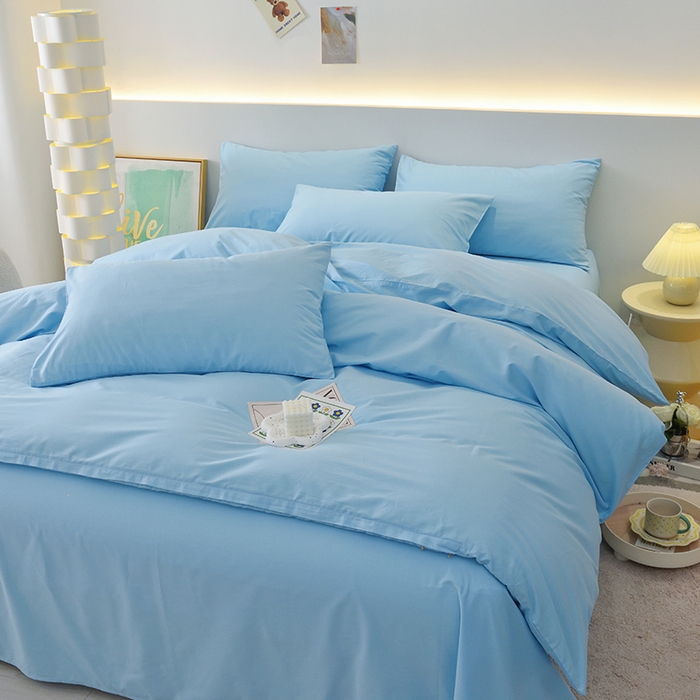 91家纺网 家纺一手货源 找家纺 启优家纺 2025新款13372全棉纯棉纯色四件套 清水蓝