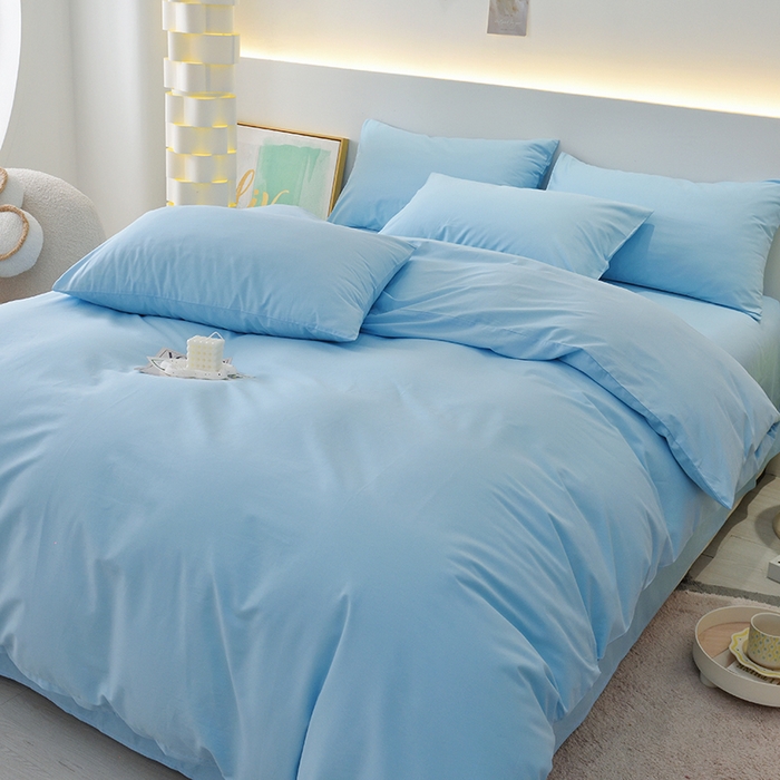 91家纺网 家纺一手货源 找家纺 启优家纺 2025新款13372全棉纯棉纯色四件套 清水蓝