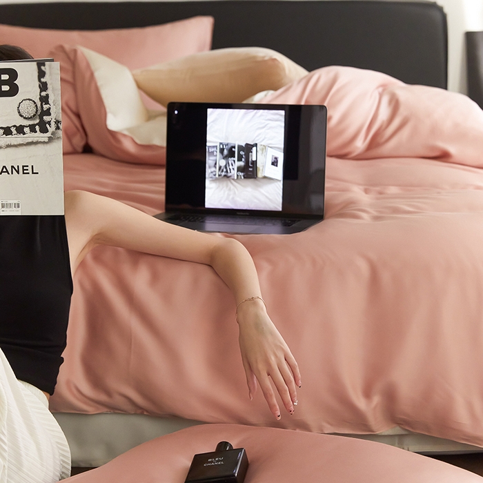 91家纺网 家纺一手货源 找家纺 威克凯丽 2025新款60支纯色兰精天丝四件套--风格二 芝芝桃桃-极地白