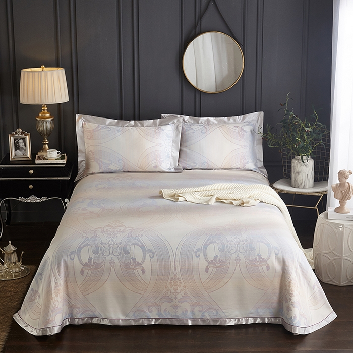 91家纺网 家纺一手货源 找家纺 威克凯丽 2025新款重磅七彩大提花纯竹纤维软凉席三件套 柏尔曼