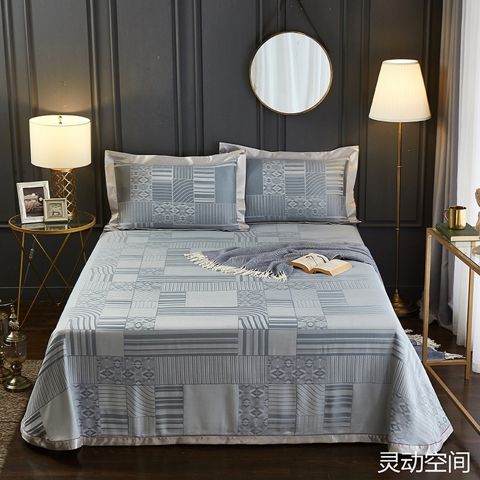 91家纺网 家纺一手货源 找家纺 威克凯丽 2025新款重磅七彩大提花纯竹纤维软凉席三件套 灵动空间