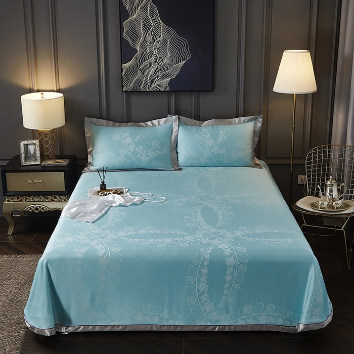 91家纺网 家纺一手货源 找家纺 威克凯丽 2025新款重磅七彩大提花纯竹纤维软凉席三件套 尼桑-绿