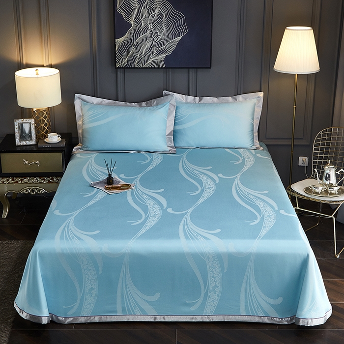 91家纺网 家纺一手货源 找家纺 威克凯丽 2025新款重磅七彩大提花纯竹纤维软凉席三件套 欧时列-