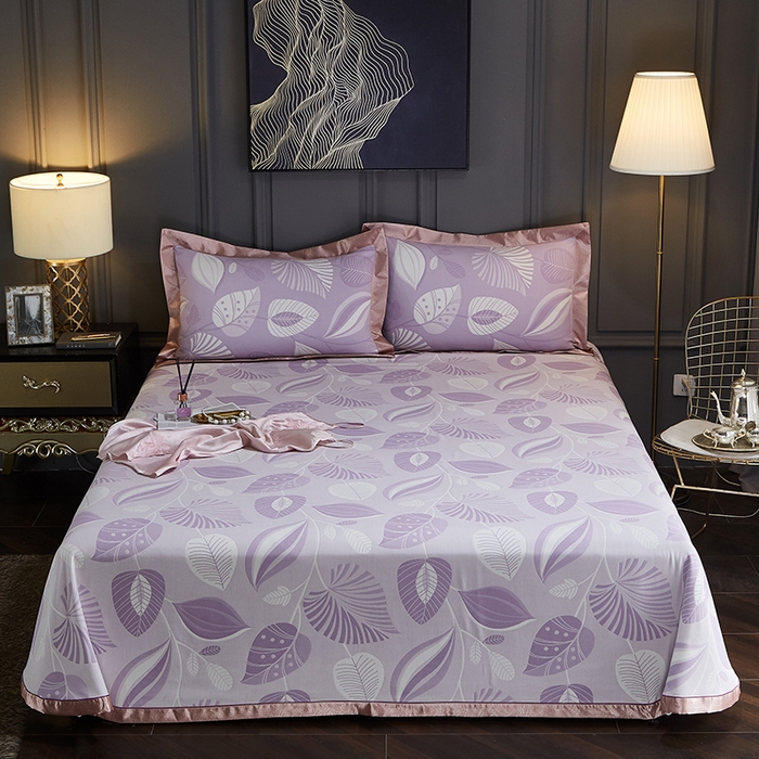 91家纺网 家纺一手货源 找家纺 威克凯丽 2025新款重磅七彩大提花纯竹纤维软凉席三件套 叶语谣香-紫