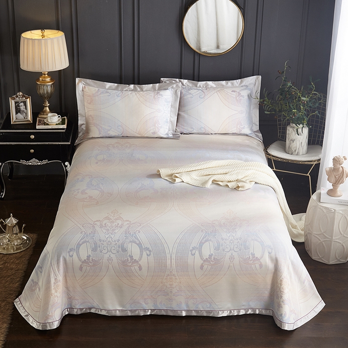 91家纺网 家纺一手货源 找家纺 威克凯丽 2025新款重磅七彩大提花纯竹纤维软凉席三件套 柏尔曼