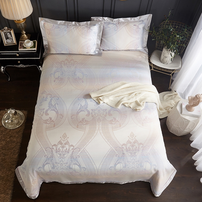 91家纺网 家纺一手货源 找家纺 威克凯丽 2025新款重磅七彩大提花纯竹纤维软凉席三件套 柏尔曼