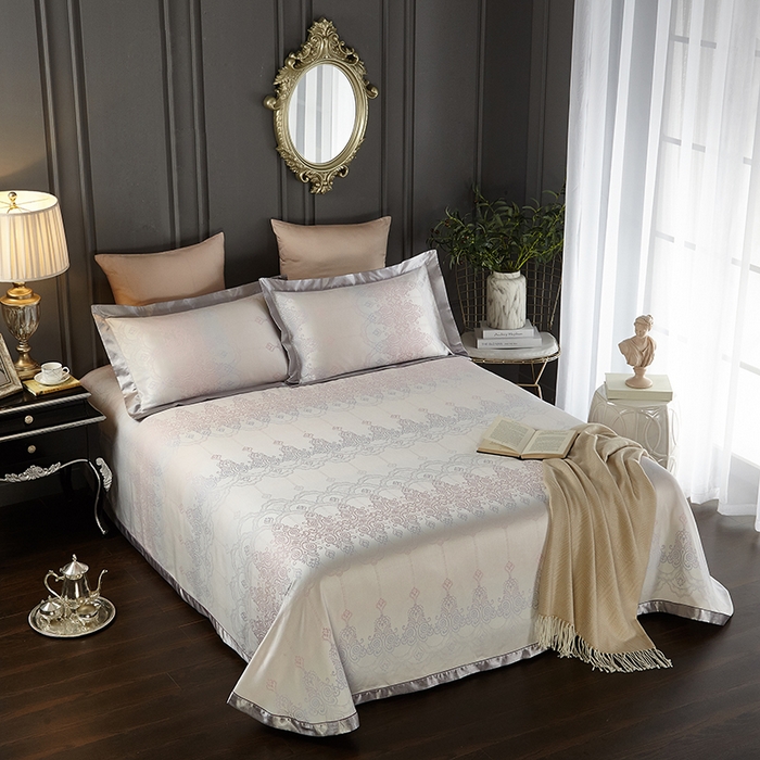 91家纺网 家纺一手货源 找家纺 威克凯丽 2025新款重磅七彩大提花纯竹纤维软凉席三件套 芙络斯