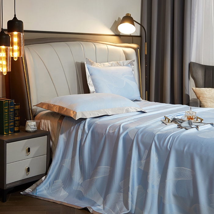 91家纺网 家纺一手货源 找家纺 威克凯丽 2025新款重磅七彩大提花纯竹纤维软凉席三件套 贵族品味