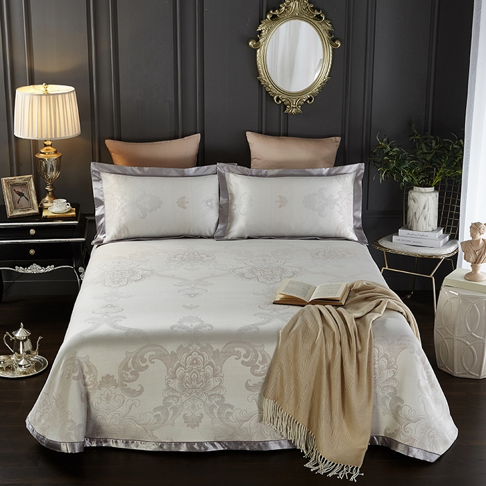 91家纺网 家纺一手货源 找家纺 威克凯丽 2025新款重磅七彩大提花纯竹纤维软凉席三件套 莱奥