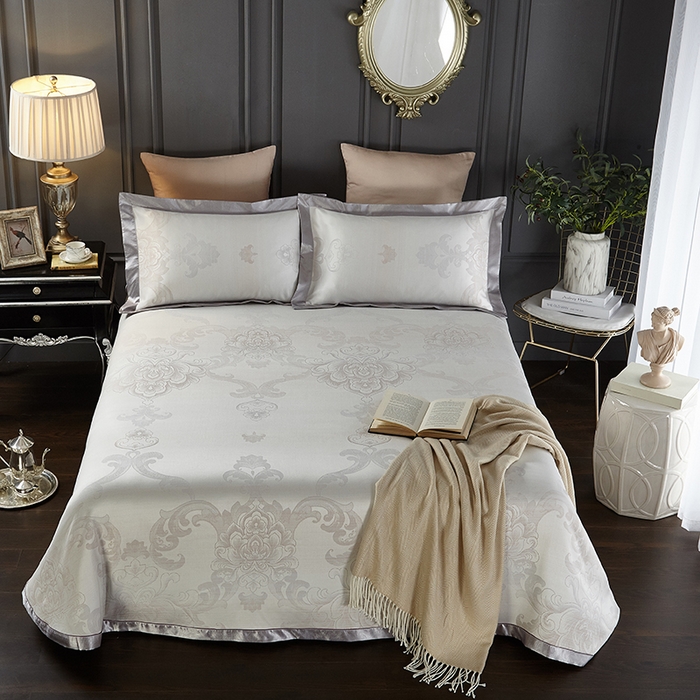 91家纺网 家纺一手货源 找家纺 威克凯丽 2025新款重磅七彩大提花纯竹纤维软凉席三件套 莱奥