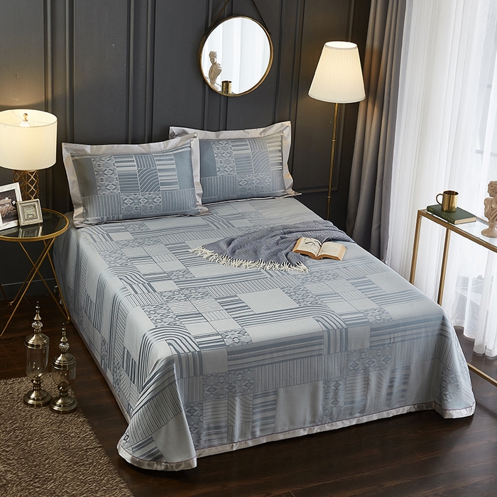 91家纺网 家纺一手货源 找家纺 威克凯丽 2025新款重磅七彩大提花纯竹纤维软凉席三件套 灵动空间