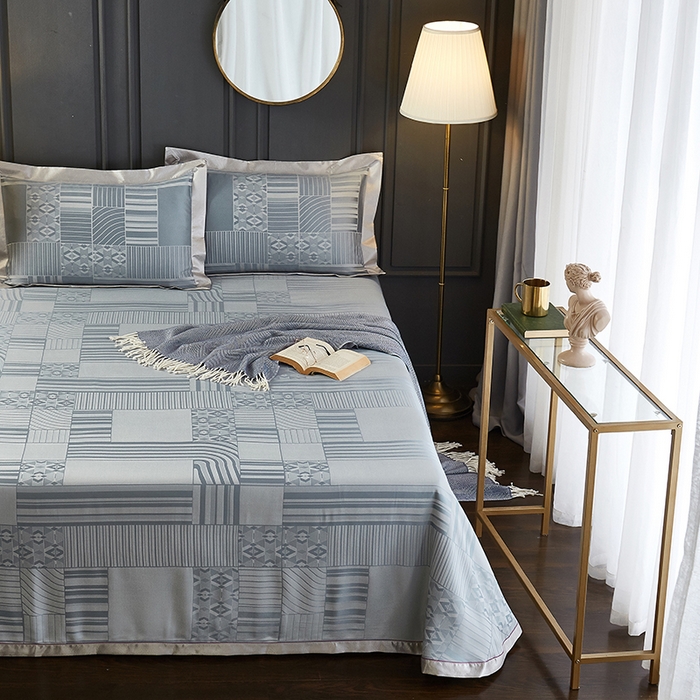 91家纺网 家纺一手货源 找家纺 威克凯丽 2025新款重磅七彩大提花纯竹纤维软凉席三件套 灵动空间