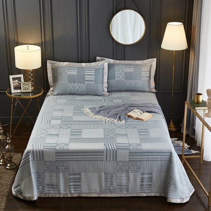 91家纺网 家纺一手货源 找家纺 威克凯丽 2025新款重磅七彩大提花纯竹纤维软凉席三件套 灵动空间