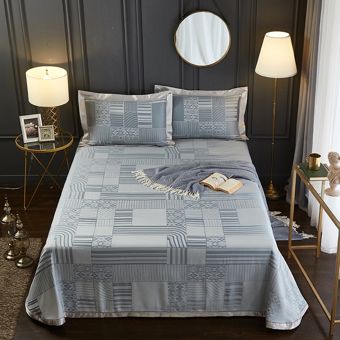 91家纺网 家纺一手货源 找家纺 威克凯丽 2025新款重磅七彩大提花纯竹纤维软凉席三件套 灵动空间