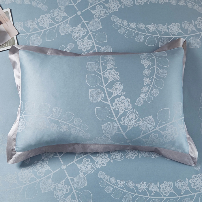 91家纺网 家纺一手货源 找家纺 威克凯丽 2025新款重磅七彩大提花纯竹纤维软凉席三件套 尼桑-蓝