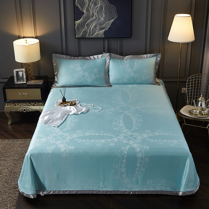 91家纺网 家纺一手货源 找家纺 威克凯丽 2025新款重磅七彩大提花纯竹纤维软凉席三件套 尼桑-绿