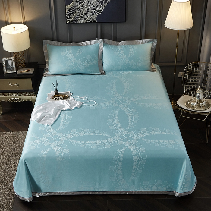 91家纺网 家纺一手货源 找家纺 威克凯丽 2025新款重磅七彩大提花纯竹纤维软凉席三件套 尼桑-绿