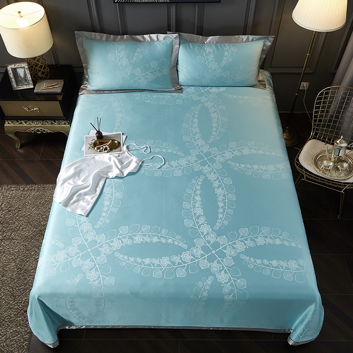 91家纺网 家纺一手货源 找家纺 威克凯丽 2025新款重磅七彩大提花纯竹纤维软凉席三件套 尼桑-绿