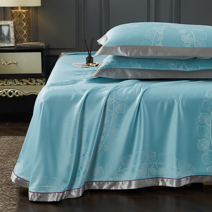 91家纺网 家纺一手货源 找家纺 威克凯丽 2025新款重磅七彩大提花纯竹纤维软凉席三件套 尼桑-绿