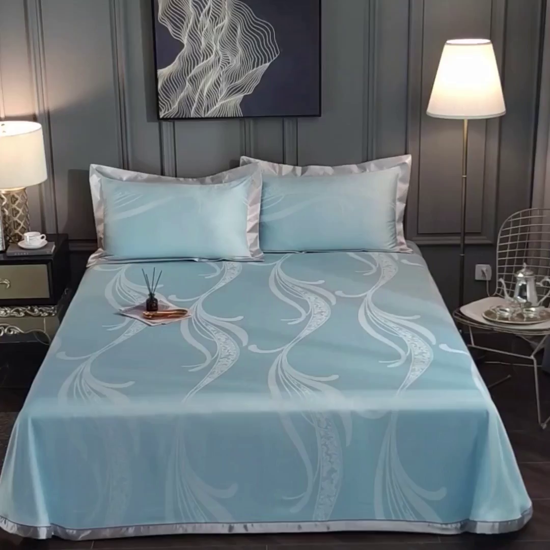 91家纺网 家纺一手货源 找家纺 威克凯丽 2025新款重磅七彩大提花纯竹纤维软凉席三件套 欧时列-