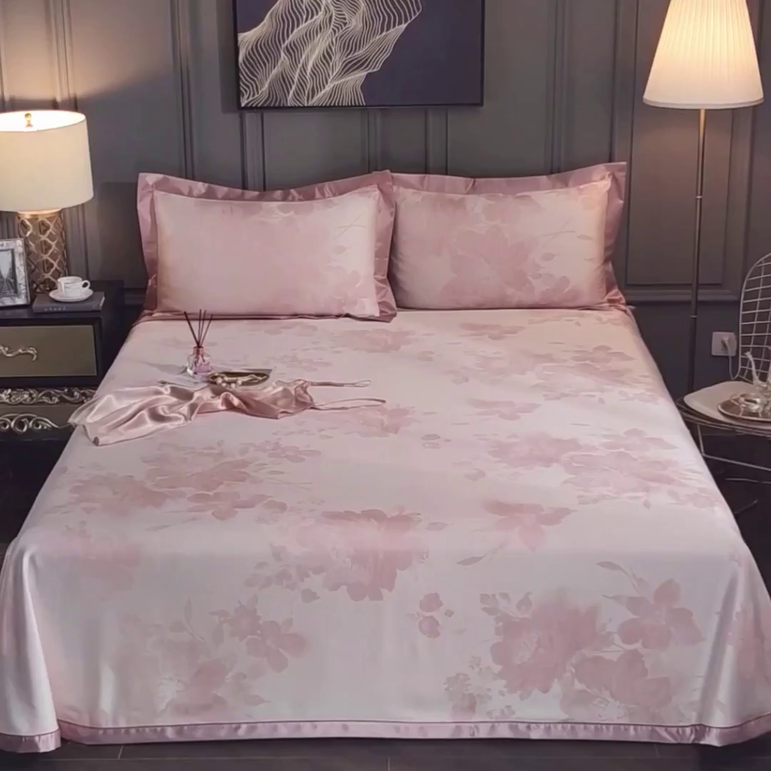 91家纺网 家纺一手货源 找家纺 威克凯丽 2025新款重磅七彩大提花纯竹纤维软凉席三件套 温婉佳人