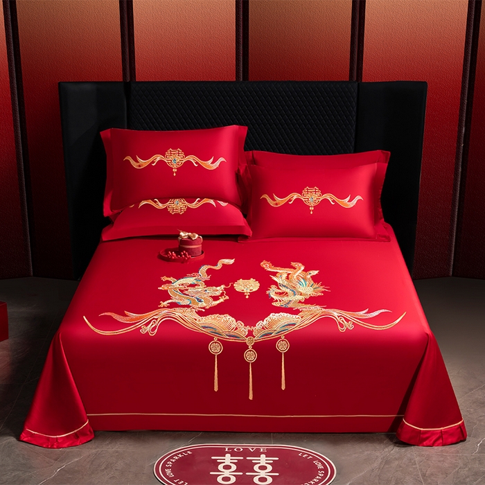 91家纺网 家纺一手货源 找家纺 （总）千禧家纺 2025新款长绒棉绣花婚庆三件套