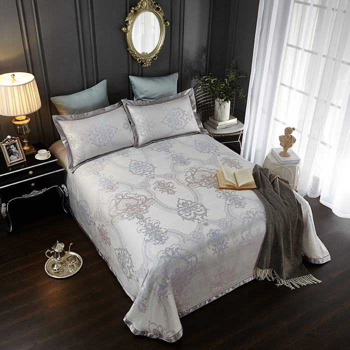 91家纺网 家纺一手货源 找家纺 威克凯丽 2025新款重磅七彩大提花纯竹纤维软凉席三件套 休斯顿