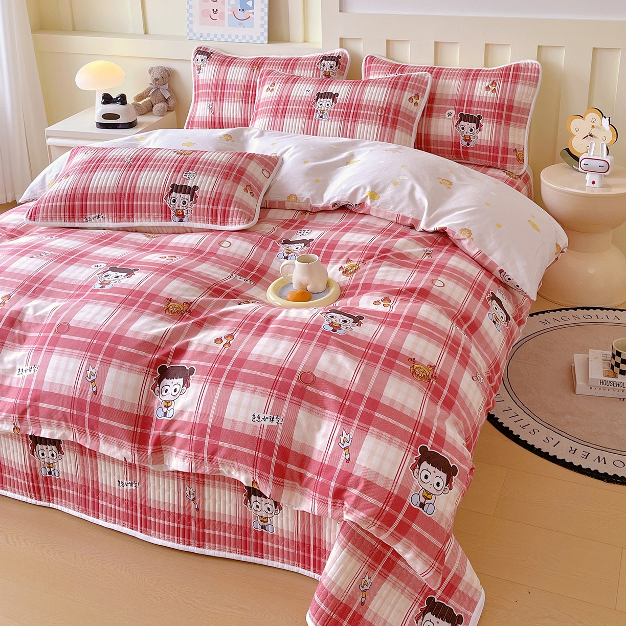 91家纺网 家纺一手货源 找家纺 金鑫汇家纺2025新款A类全棉印花床盖四件套 传奇哪吒·红