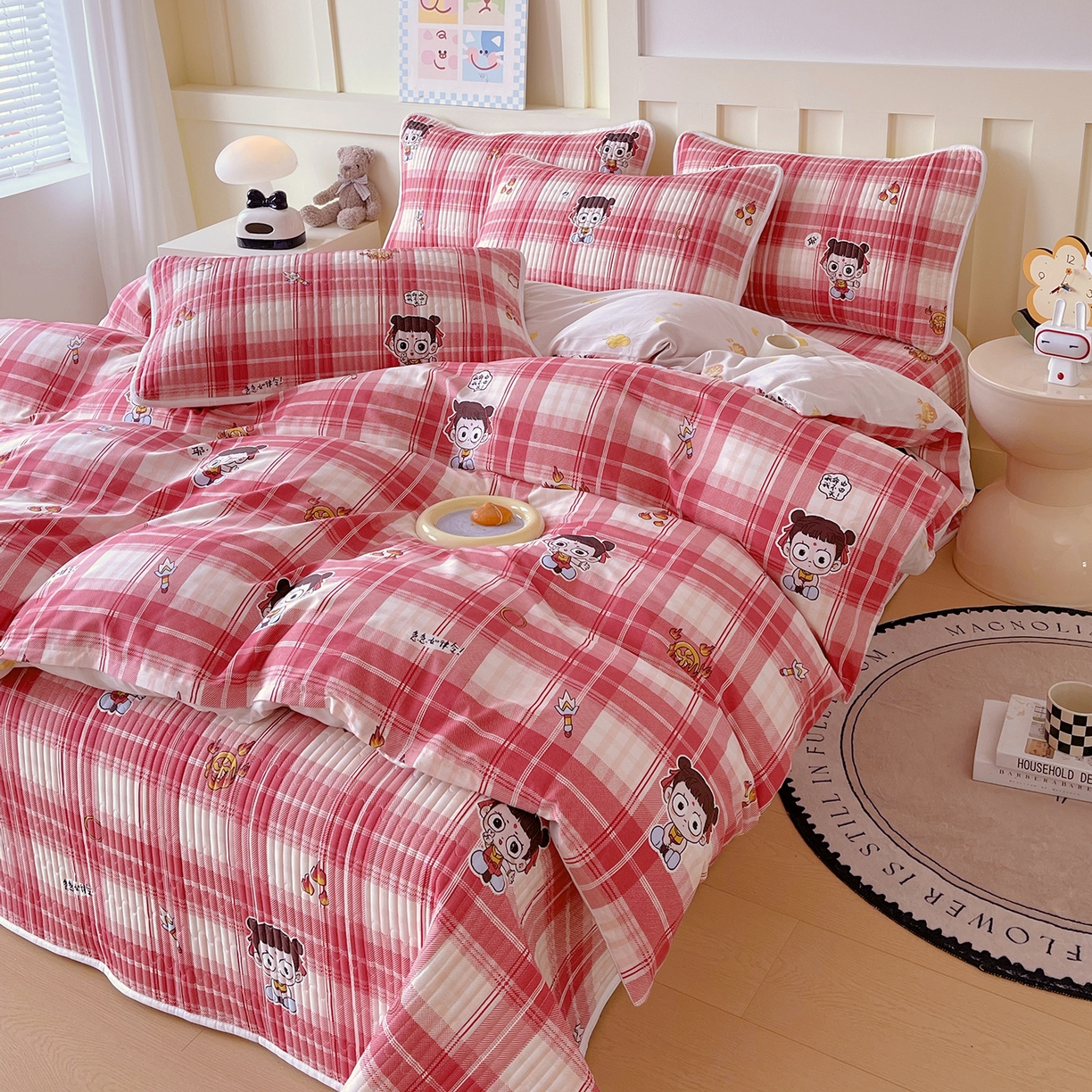 91家纺网 家纺一手货源 找家纺 金鑫汇家纺2025新款A类全棉印花床盖四件套 传奇哪吒·红