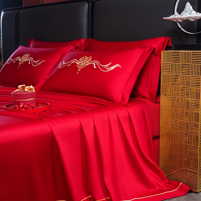 91家纺网 家纺一手货源 找家纺 （总）千禧家纺 2025新款长绒棉绣花婚庆三件套