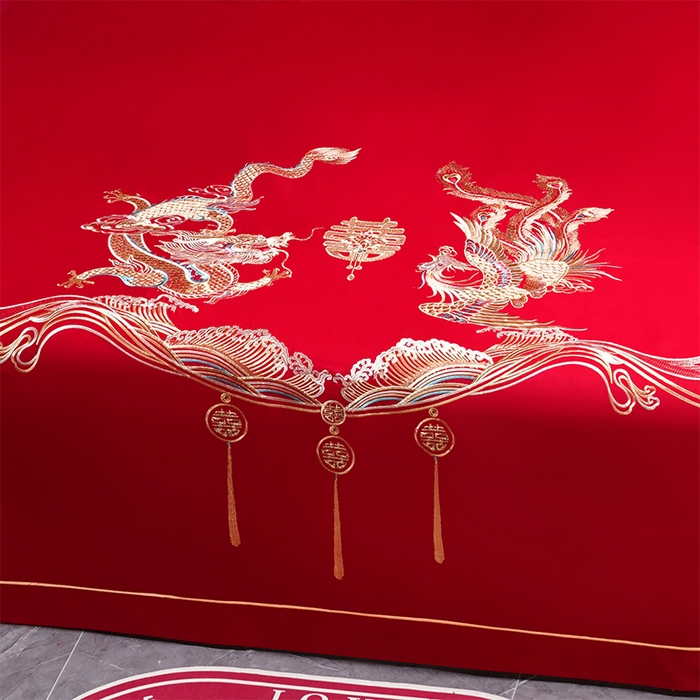 91家纺网 家纺一手货源 找家纺 （总）千禧家纺 2025新款长绒棉绣花婚庆三件套